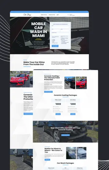 Mobile car wash and detailing website on desktop and phone