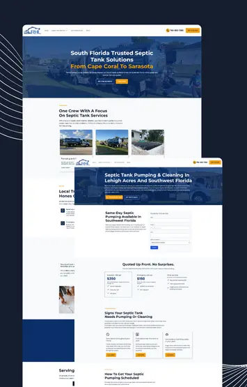Home services and septic company website on desktop and phone